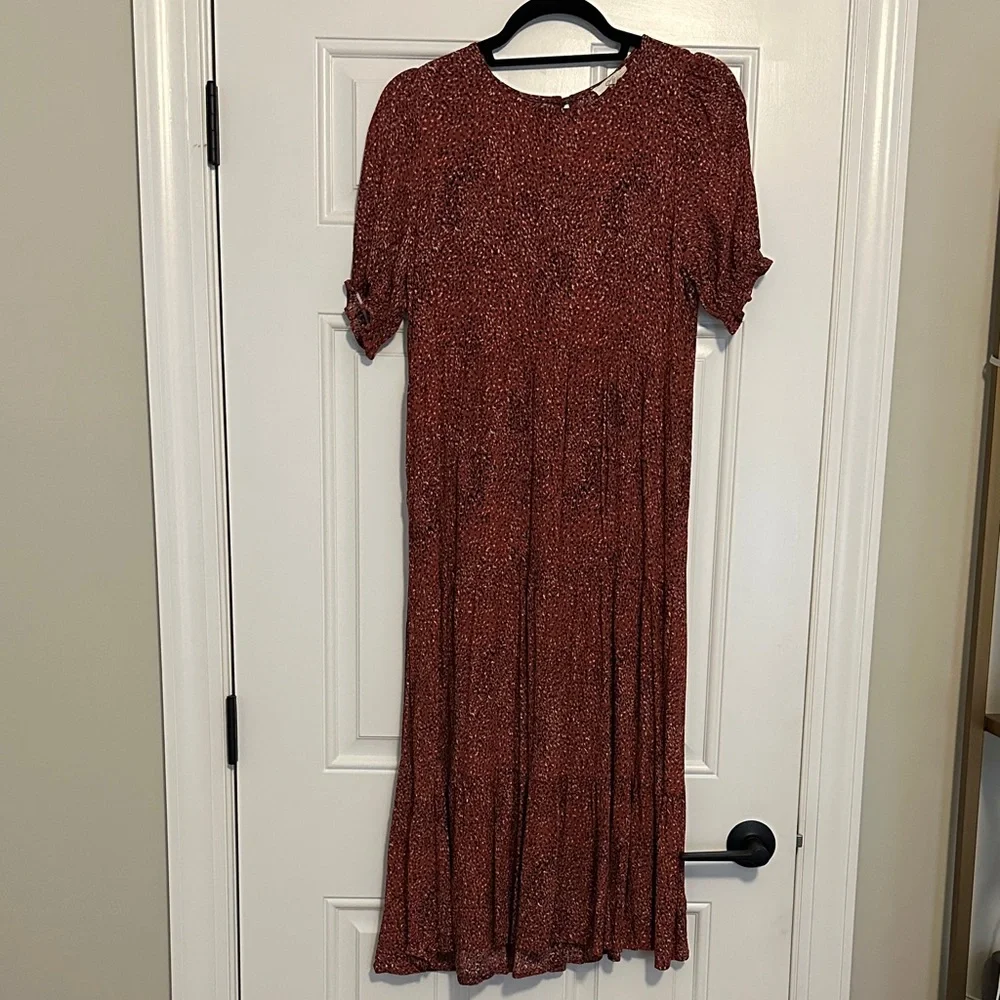 Pinkblush Rust Printed Tiered Maternity Midi Dress - Picture 2 of 4